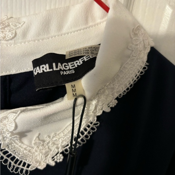 Karl Lagerfeld Navy Top with White Lace Collar Women’s Blouse New - Picture 6 of 6